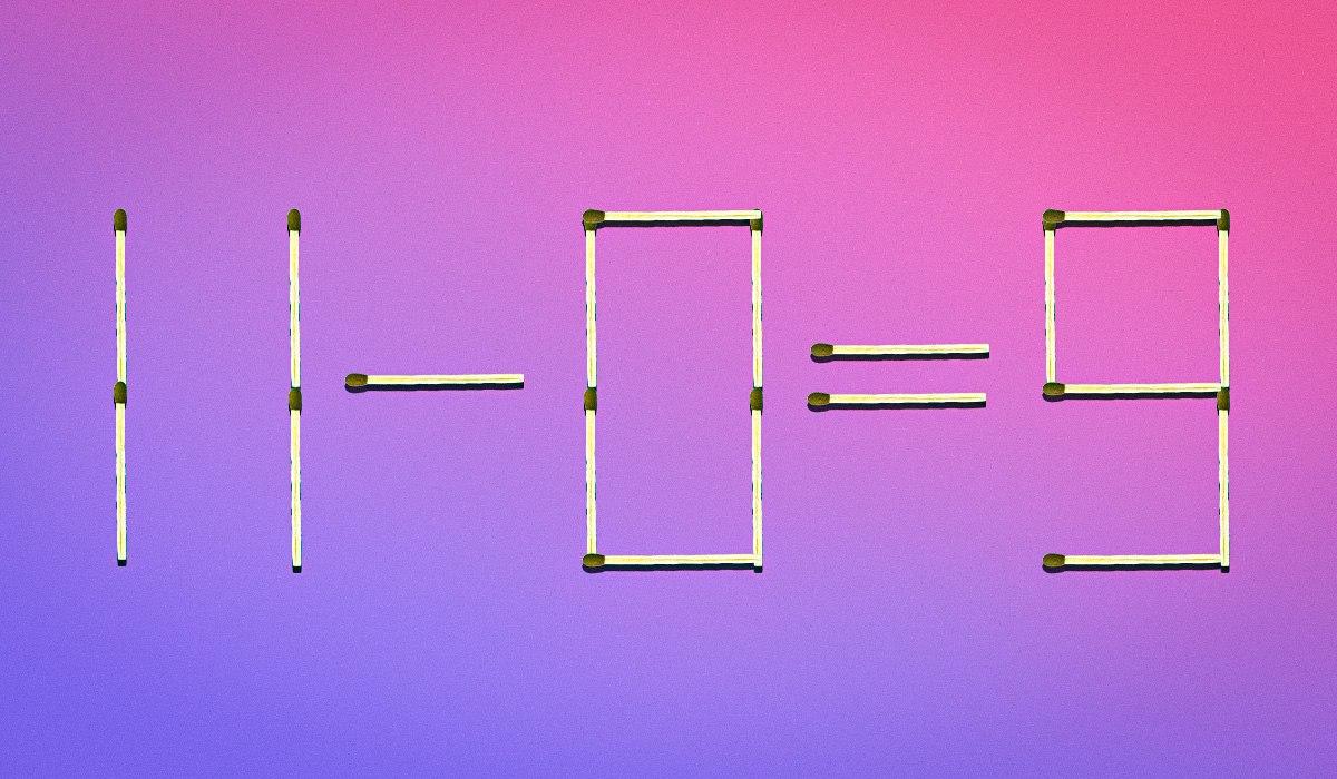 Pentru ca ecia să fie corectă, trebuie să li chibritul din stânga sus de la numărul 9 și să-l atașați în mijlocul numărului 0. Acest lucru va transforma numărul 9 în 3, iar numărul 0 în 8. Astfel obținem ecia corectă: 11 - 8 = 3. colaj Moje