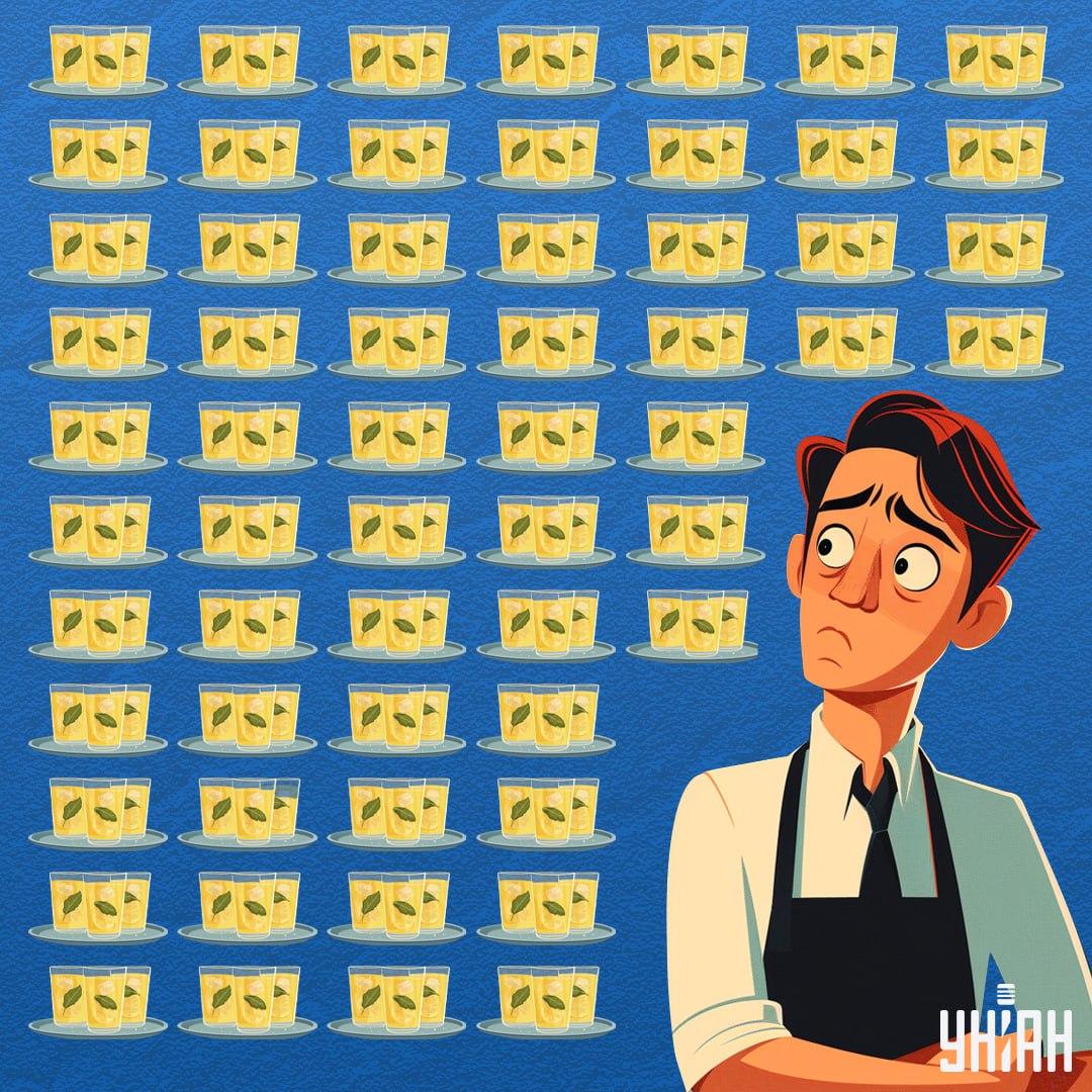 Găsiți un pahar care are mai puțină limonadă în el decât restul recipientelor / colaj Moje