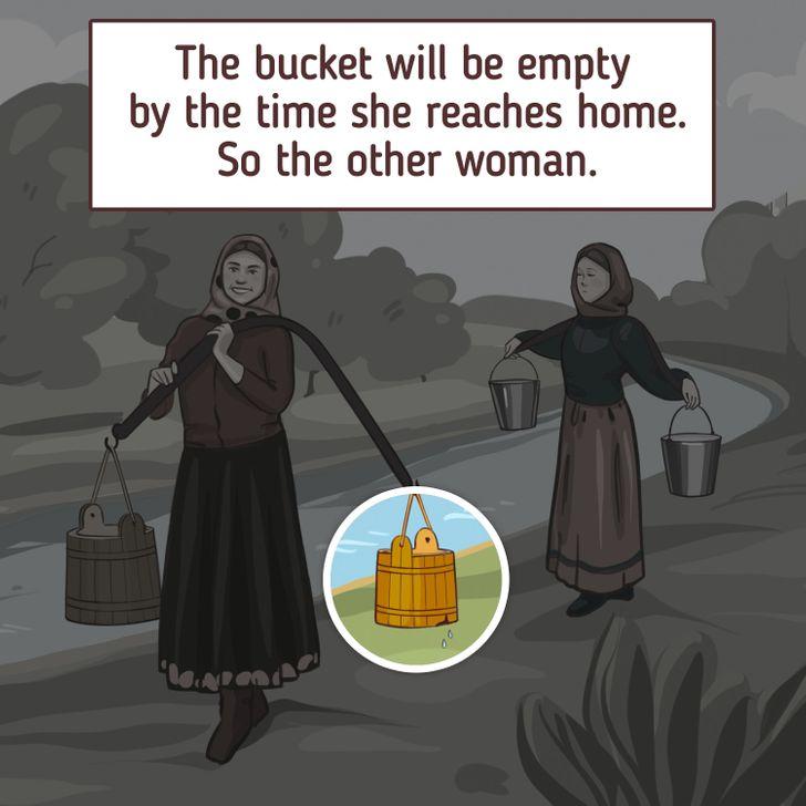 O femeie are o găleată care se scurge din față / foto de Jagranjosh